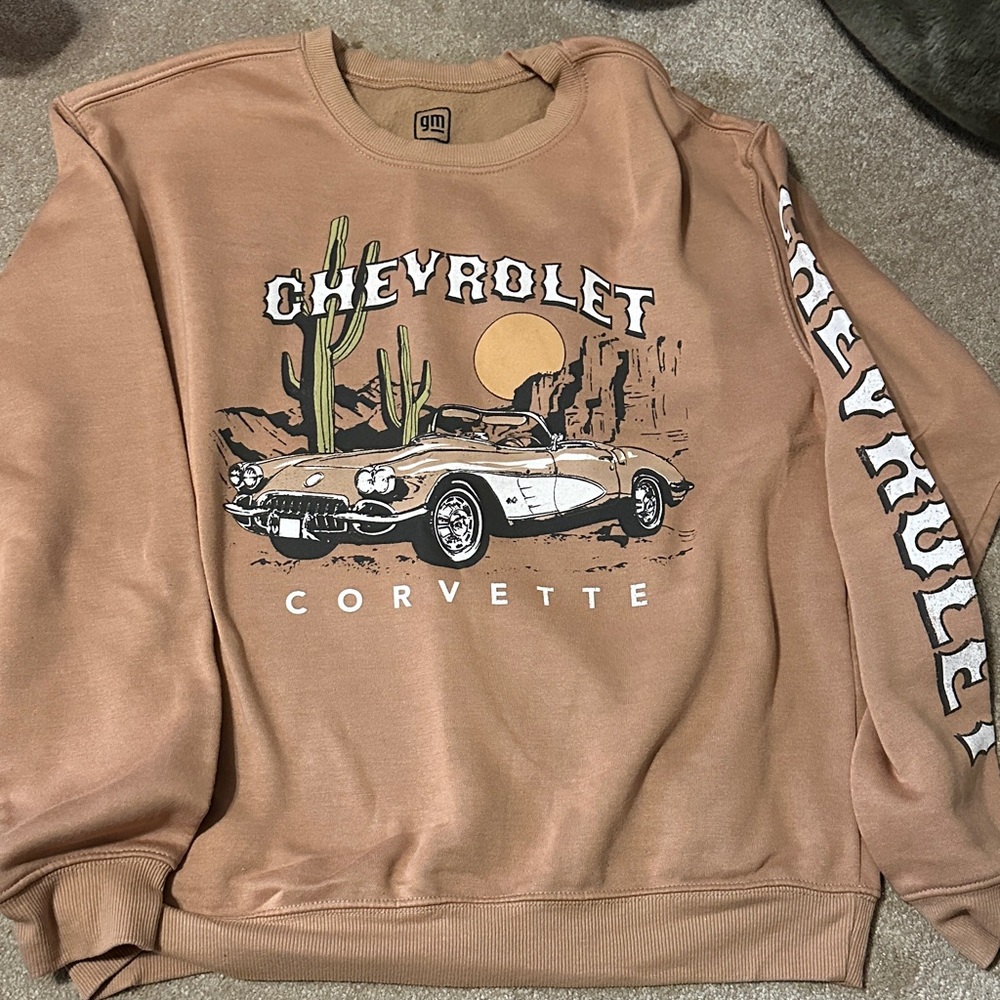 Hybrid Apparel General Motors Tan Crewneck Sweater with Chevrolet Design